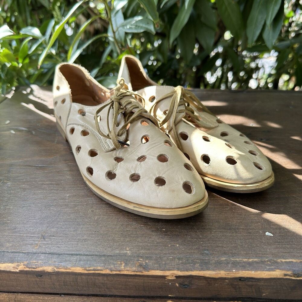 Rachel Comey Polka Dot Leather Oxfords Tan Lace Up Shoes 9.5 Artisan Quirky